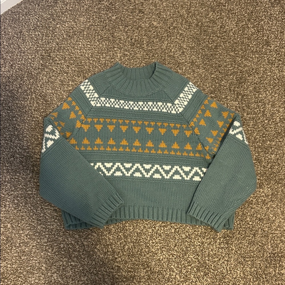Universal Thread Women's Sweater - Teal and Mustard Pattern
